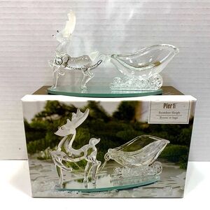 Pier 1 Imports Clear Glass Christmas Reindeer & Sleigh With Box